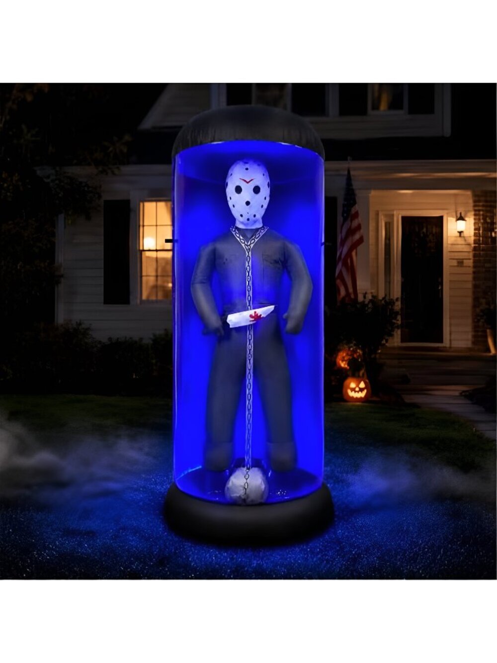 7.6FT Halloween Inflatable Outdoor Decoration, Caged Masked Killer Blow Up Yard